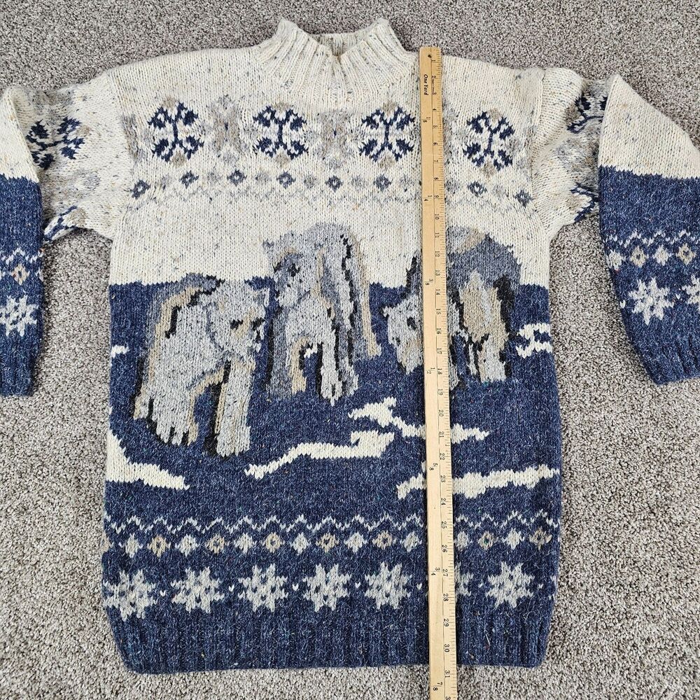 Vintage Polar Bear Sweater Mens Large Wool Blend Mock Neck 80s 90s Pullover Rib - Picture 7 of 9